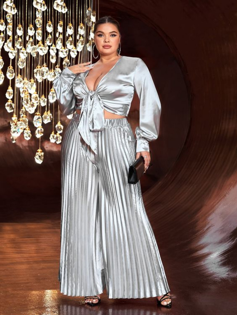 Silver satin crop blouse