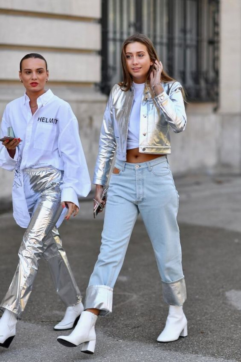 silver cropped jacket with matching pants