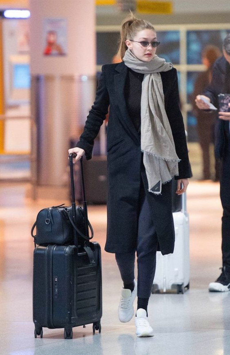 Black Wool Coat, Black Denim Casual Trouser, Airport Outfits