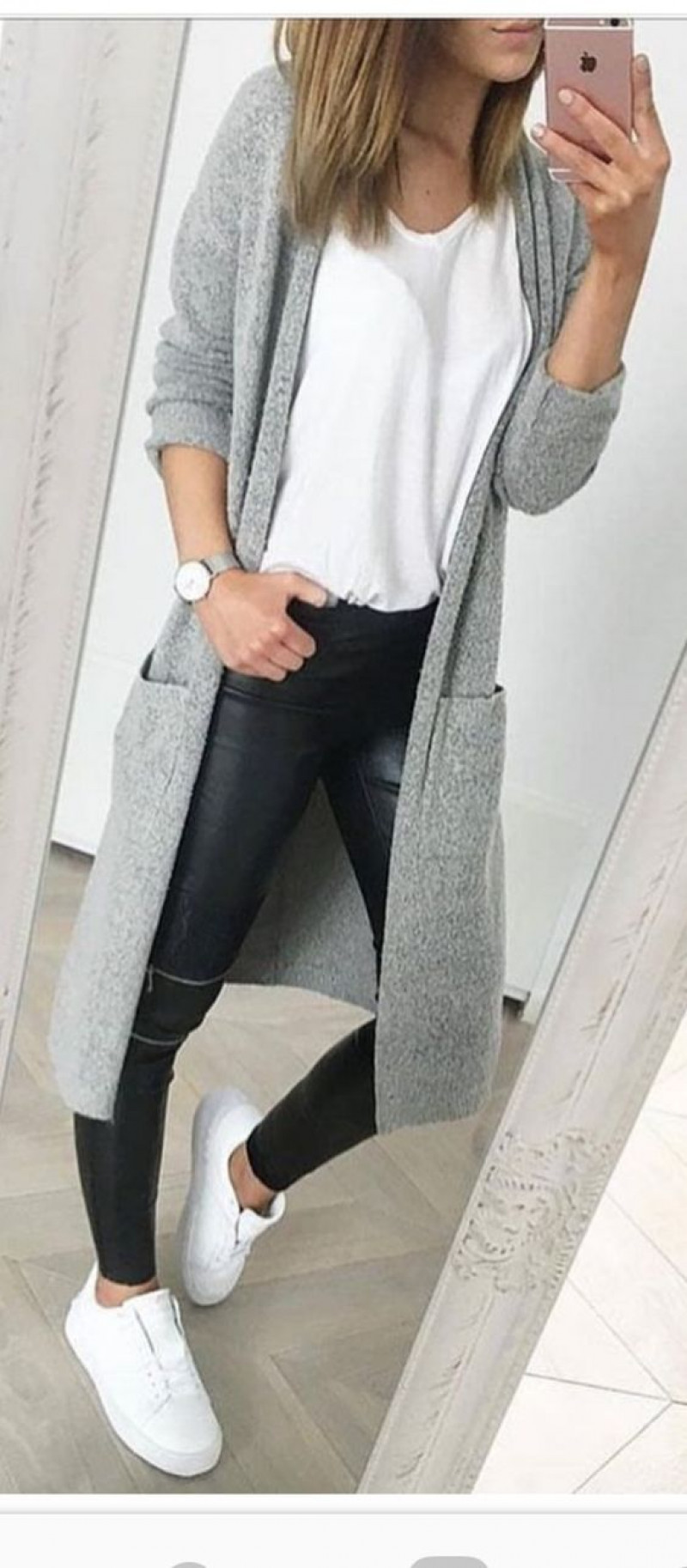 Grey Casual Legging, White Vans Outfit