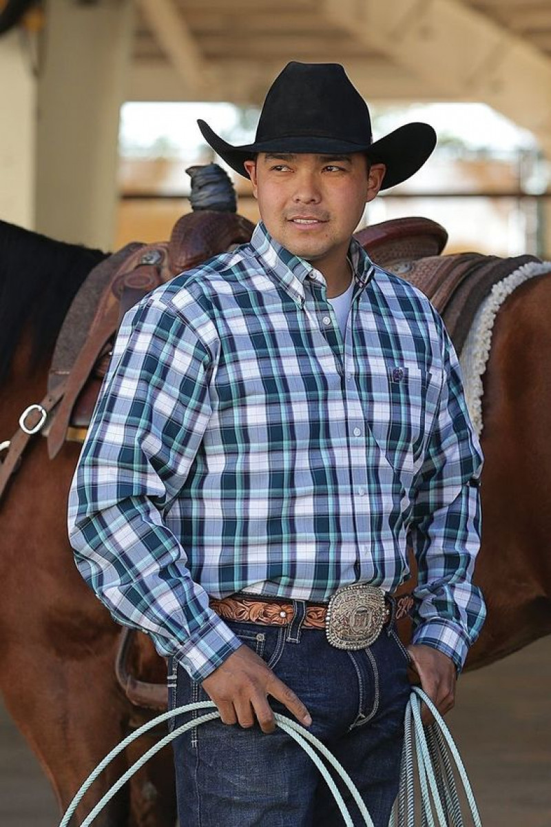 Long Sleeves Shirt, Dark Blue And Navy Denim Jeans, Men's Cowboy Outfits