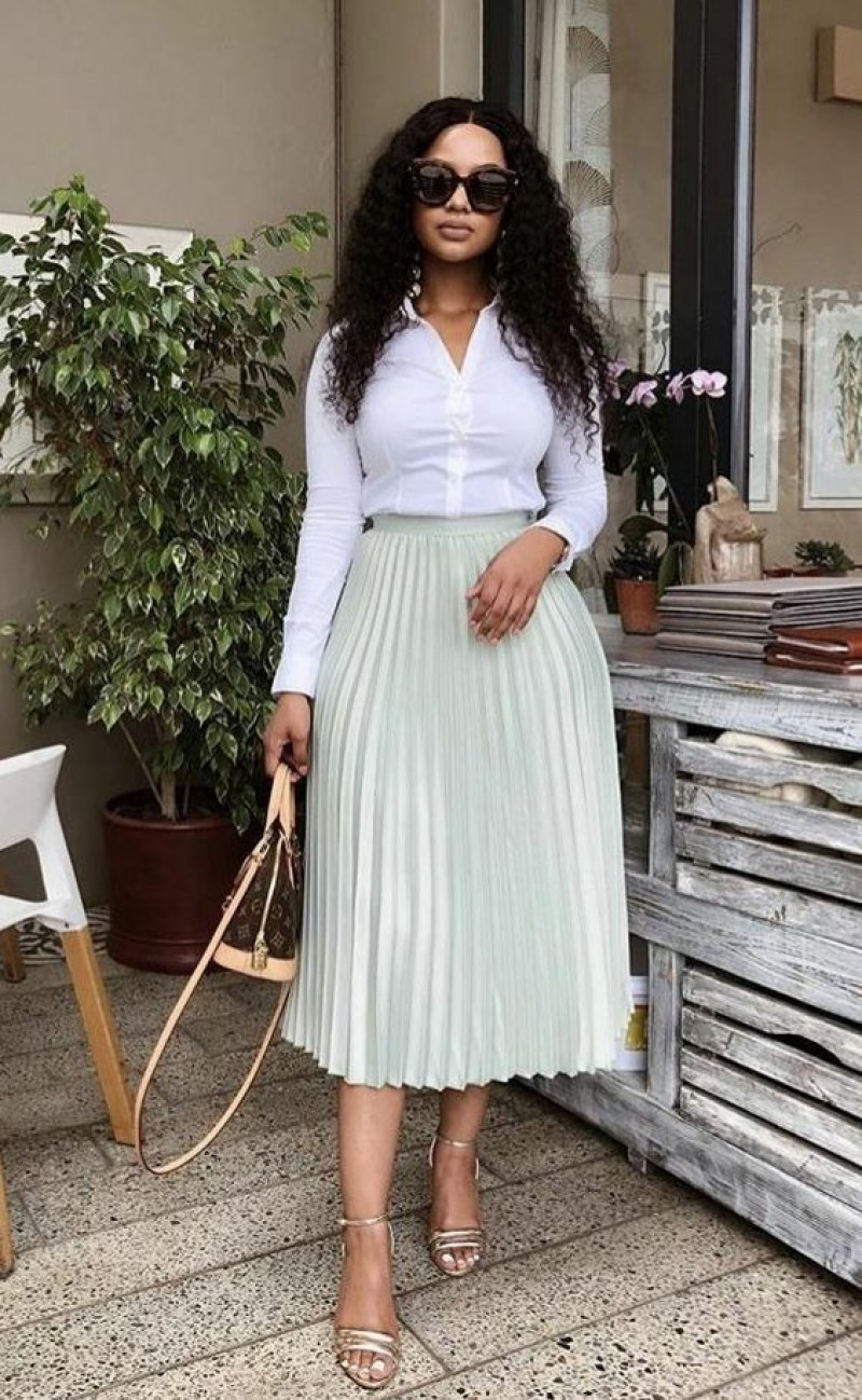 White Long Sleeves Shirt, White Cotton Casual Skirt, Church Outfit Ideas