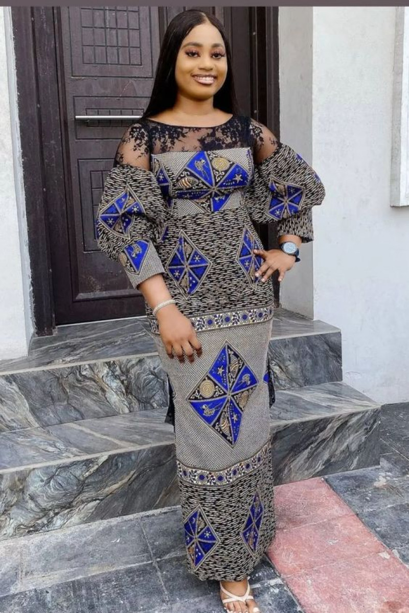 Long Sleeves Blouse, Grey Cotton A-Line, Ankara Gown Styles