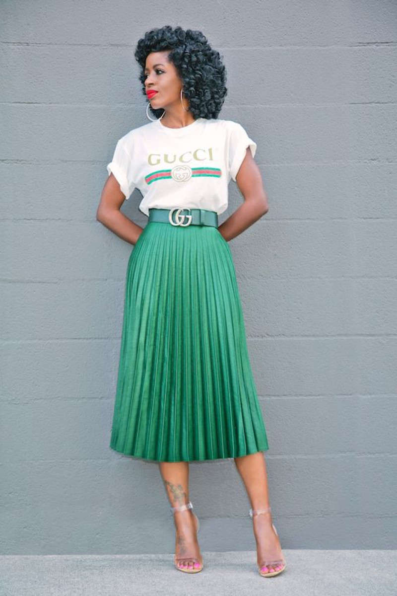 White Short Sleeves T-Shirt, Green Mesh/Transparent Casual Skirt, Church Outfit Ideas