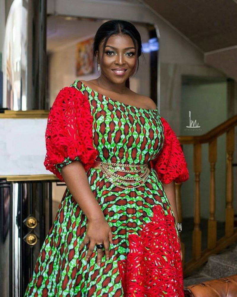 Red  Not Visible Blouse Dress, Ankara Dress Styles