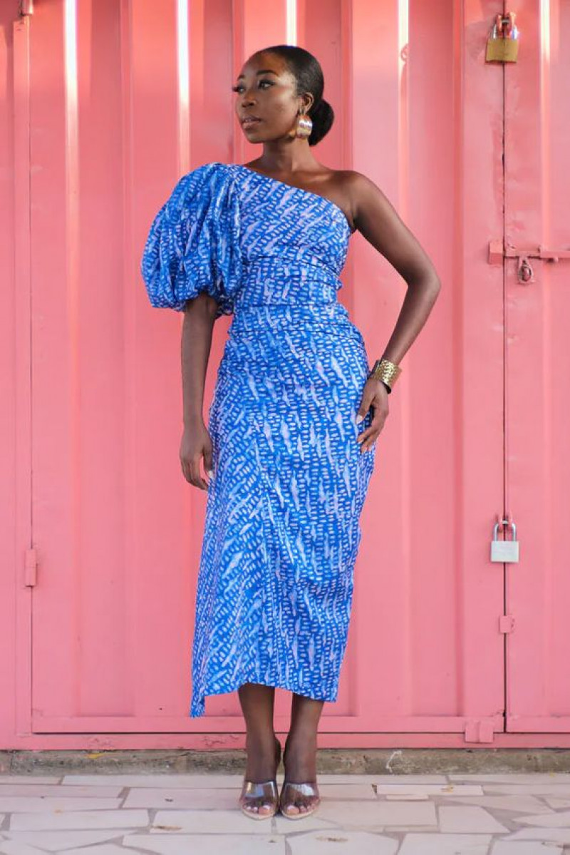 Light Blue Cocktail Dress Midi Blouse Dress, African Wedding Dresses