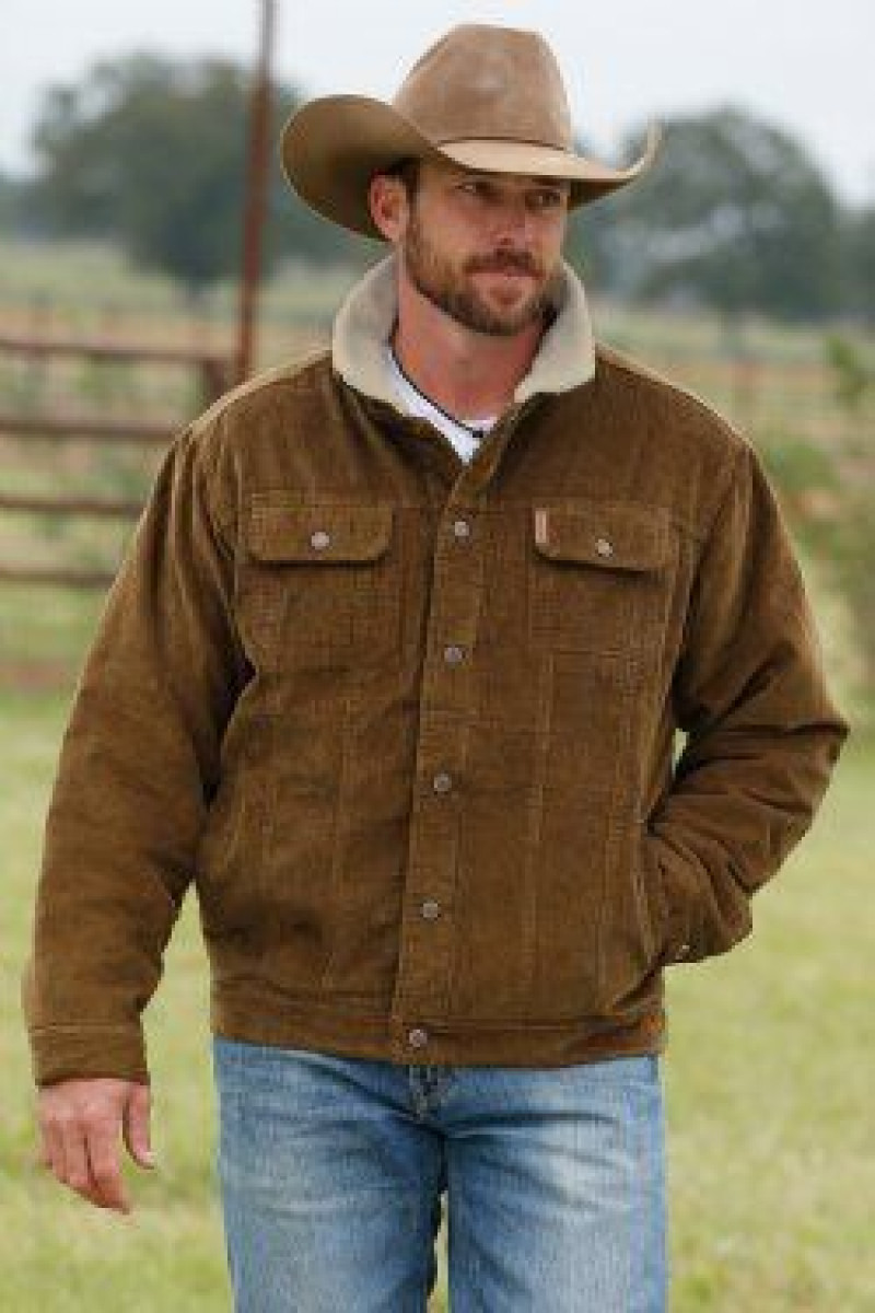 Brown Casual Jacket, Light Blue Denim Jeans, Men's Cowboy Outfits