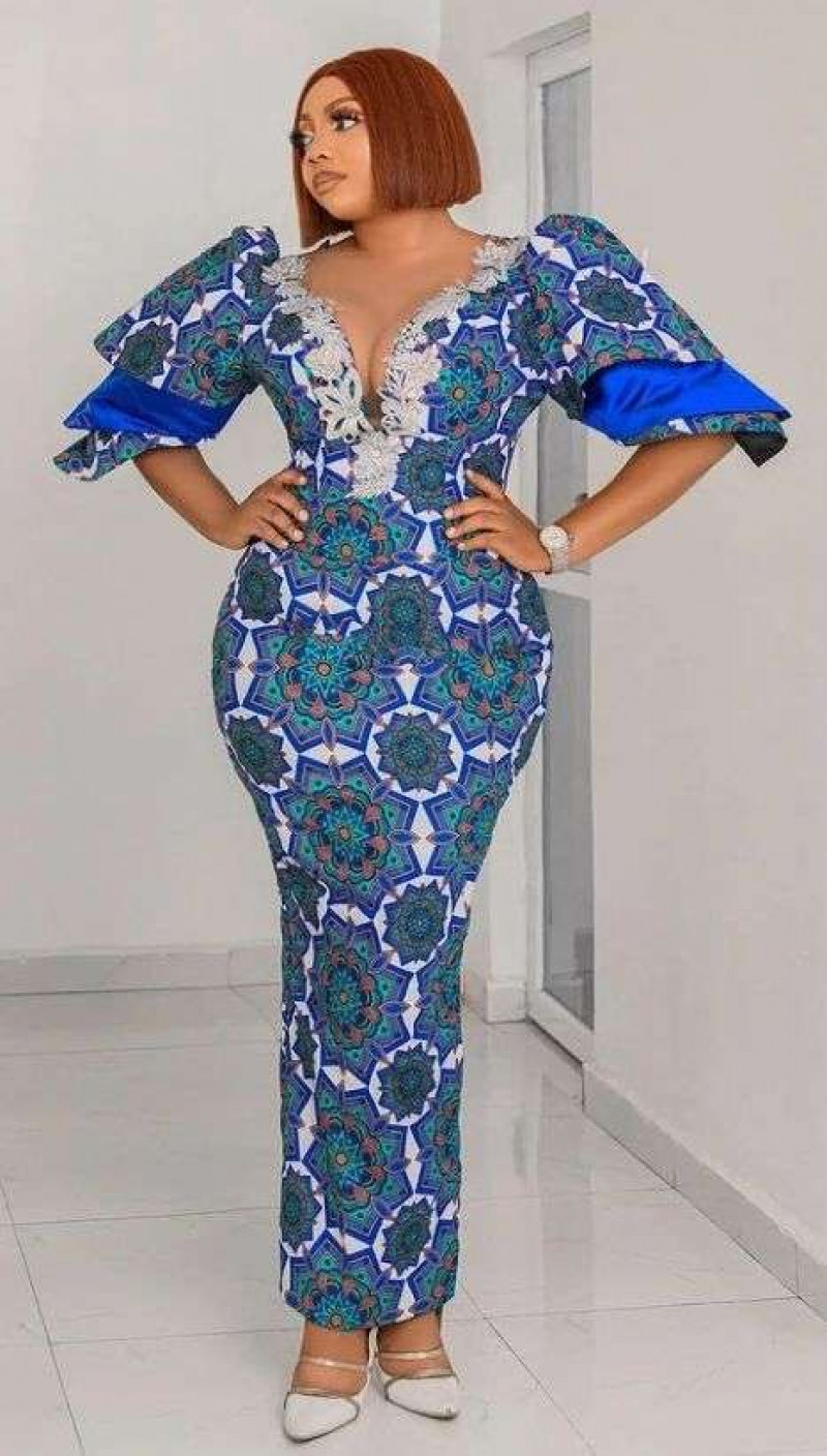 Dark Blue And Navy  Midi Wrap Dress, Ankara Gown Styles