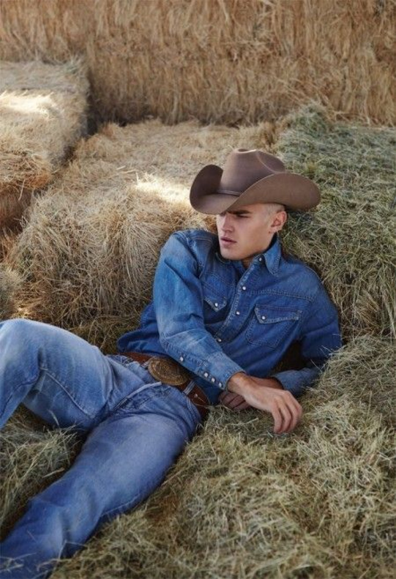 Dark Blue And Navy Long Sleeves Denim Shirt, Dark Blue And Navy Denim Casual Trouser, Men's Cowboy Outfits