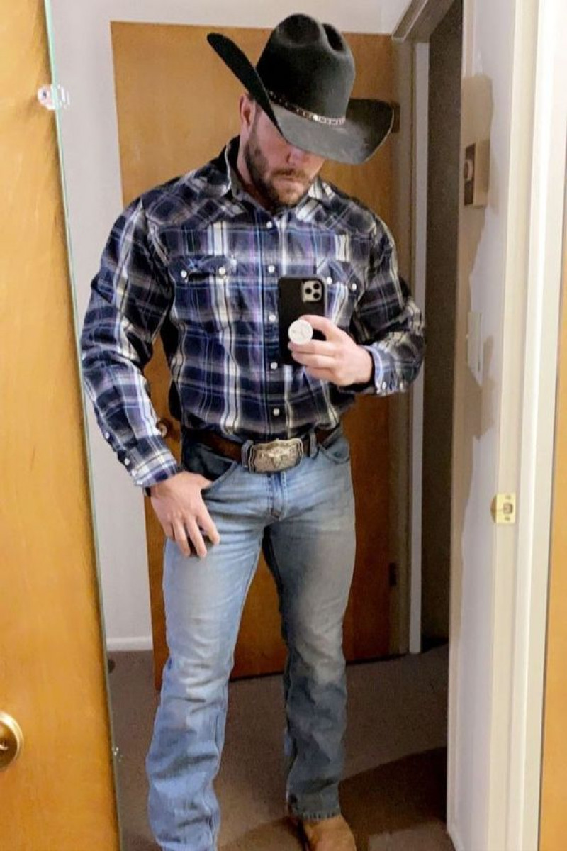 Long Sleeves Shirt, Light Blue Denim Casual Trouser, Men's Cowboy Outfits