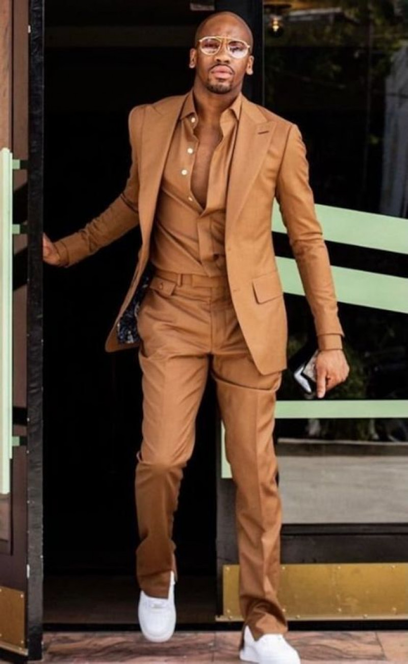 Beige Suit Jackets And Tuxedo, Brown Cotton Formal Trouser, Suits For Black Men