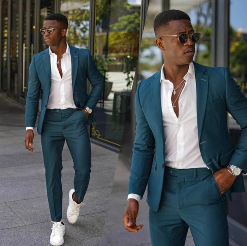 Turquoise Suit Jackets And Tuxedo, Dark Blue And Navy Denim Casual Trouser, Suits For Black Men