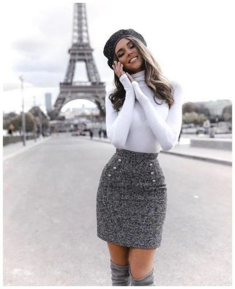 , Grey Knitwear Formal Skirt