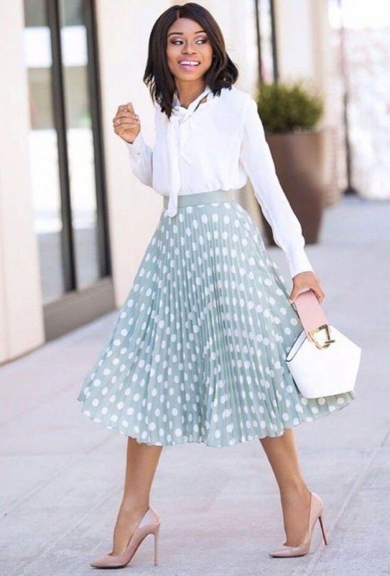 White Long Sleeves Cropped Blouse, Grey Silk Pleated, Church Outfit Ideas