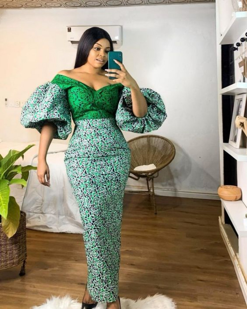 Green 3/4 Sleeves Cropped Blouse, Green Cotton Pencil And Straight, Ankara Gown Styles