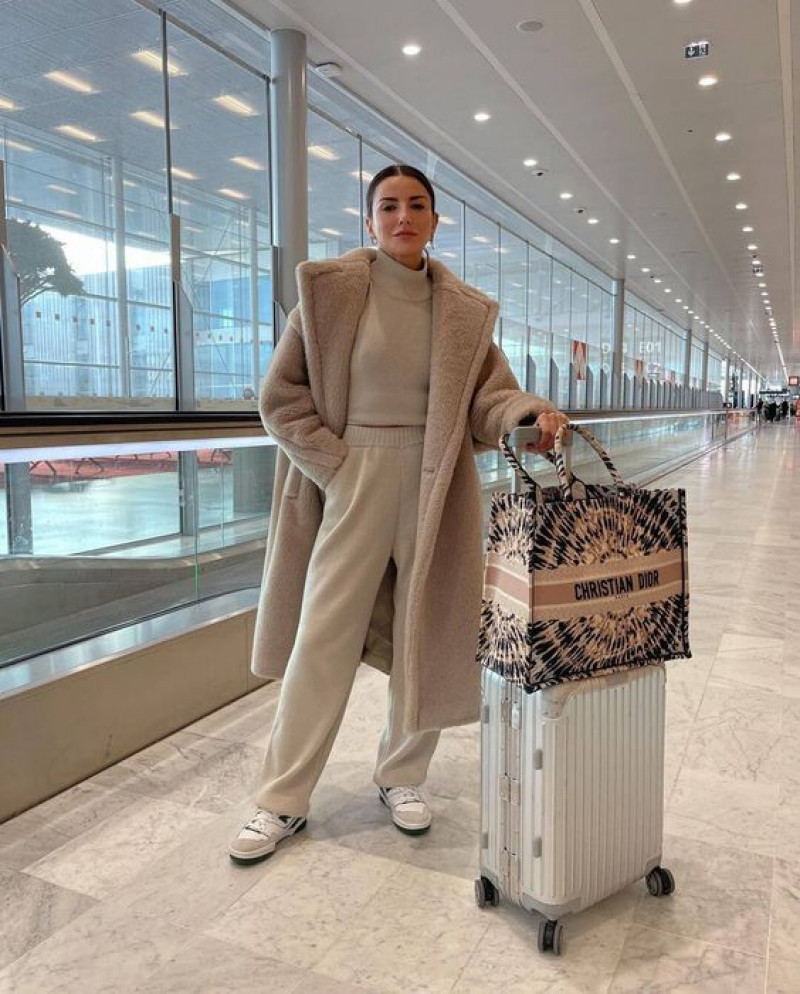 Beige Wool Coat, White Cotton Casual Trouser, Airport Outfits