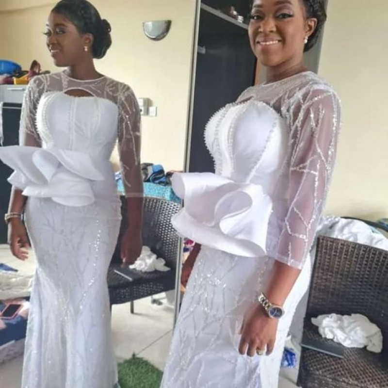 White Long Sleeves Shirt, White Formal Skirt, White Lace Slit