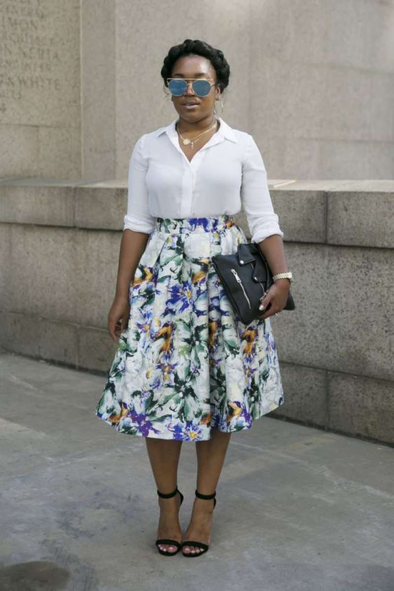 White 3/4 Sleeves Shirt, Silk Casual Skirt, Church Outfit Ideas