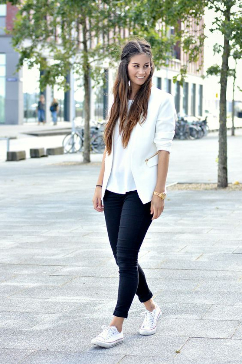 White Suit Jackets And Tuxedo, Dark Blue And Navy Denim Casual Trouser, White Vans Outfit