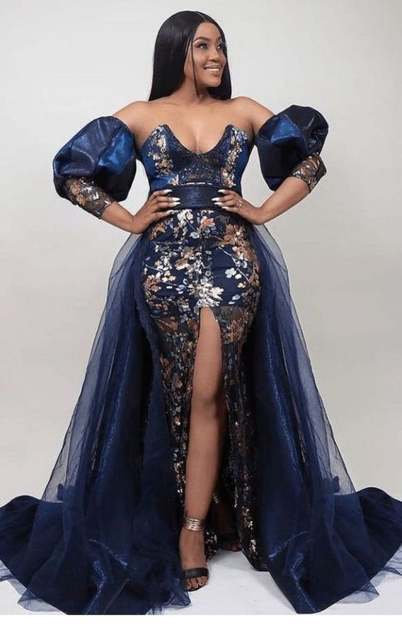 Dark Blue And Navy Evening Dress Maxi Dress, African Wedding Dresses