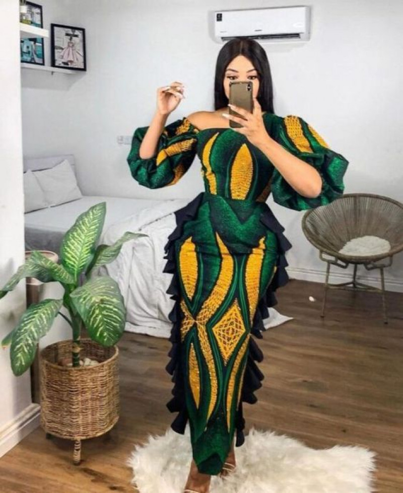 Green  Maxi Sheath Dress, Ankara Gown Styles