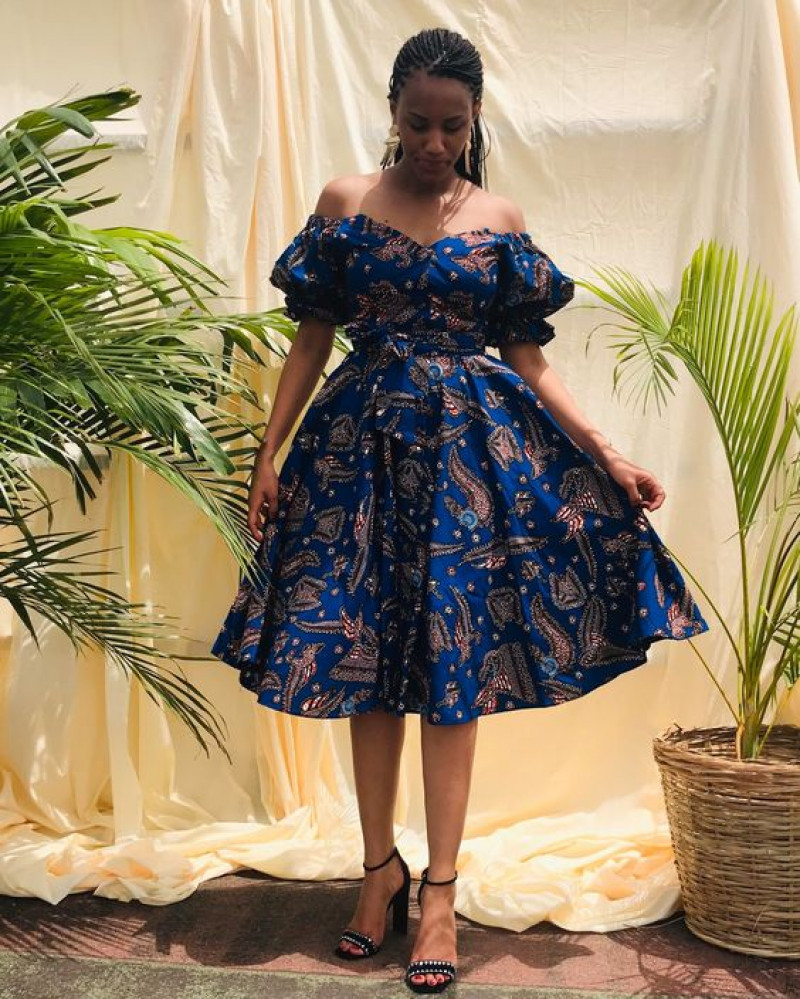   Midi Blouse Dress, Off Shoulder Chitenge Dresses