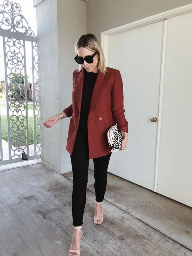 Red Wool Coat, Black Cotton Casual Trouser, Outfits