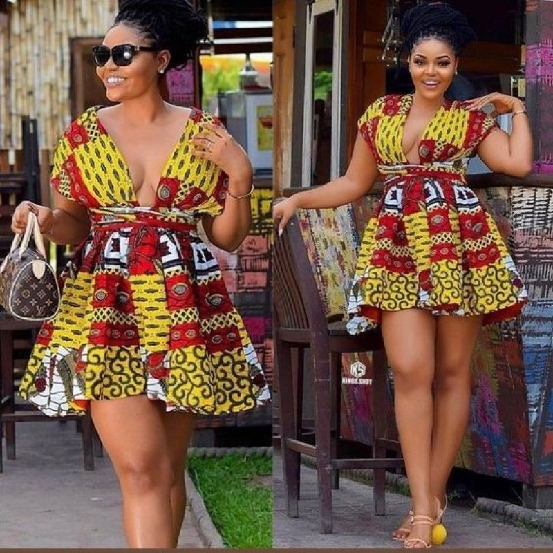 Midi Blouse Dress, Short Ankara Gown