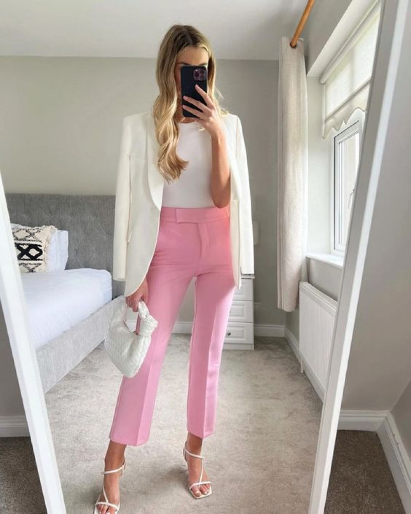 White Long Sleeves Cardigan, Pink Silk Formal Trouser, Outfits Ideas