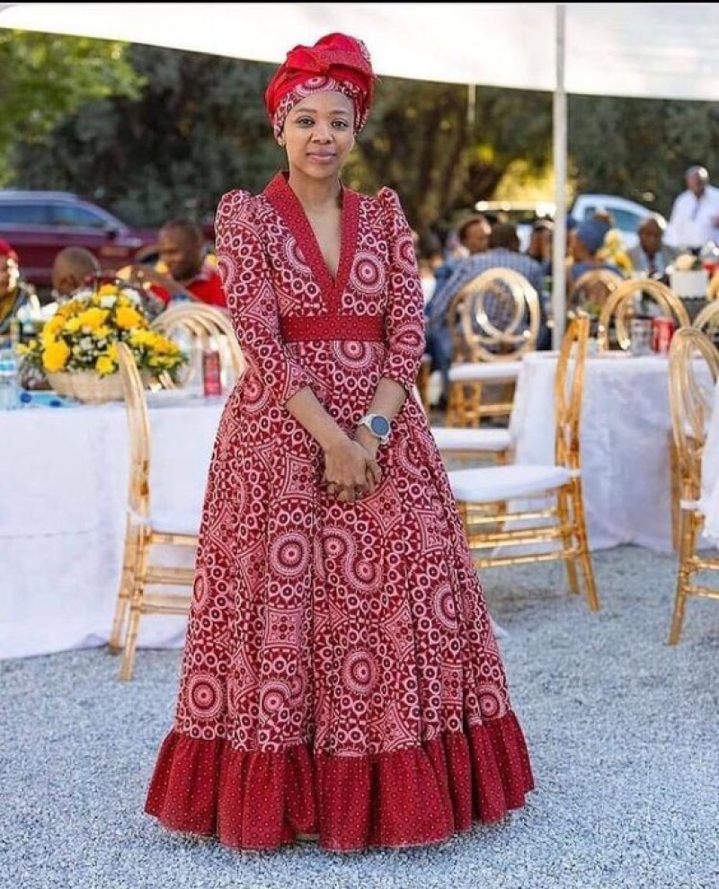 Red  Maxi Blouse Dress, Seshoeshoe Patterns