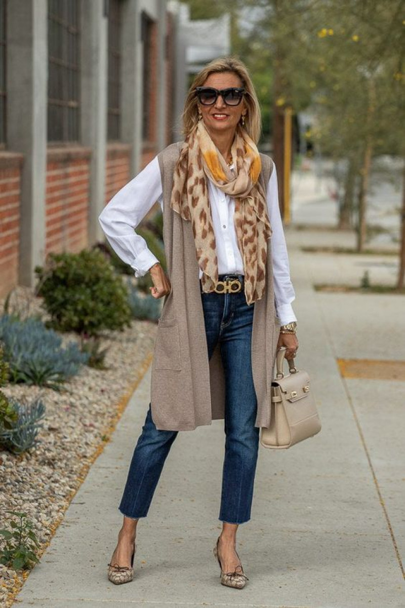 Beige Wool Coat, Light Blue Denim Jeans, Dress Over 50