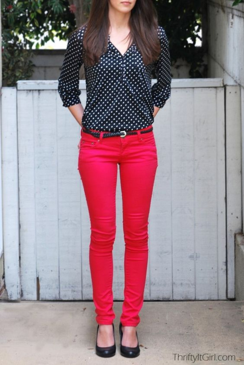 3/4 Sleeves Shirt, Red Cotton Casual Trouser, Outfits With Red Pants / Jeans