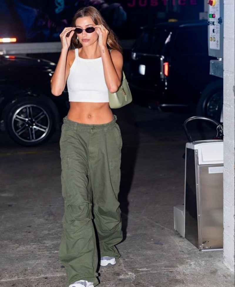 White Sleeveless Crop Top, Green Casual Trouser, Green Cargo Pants Outfit