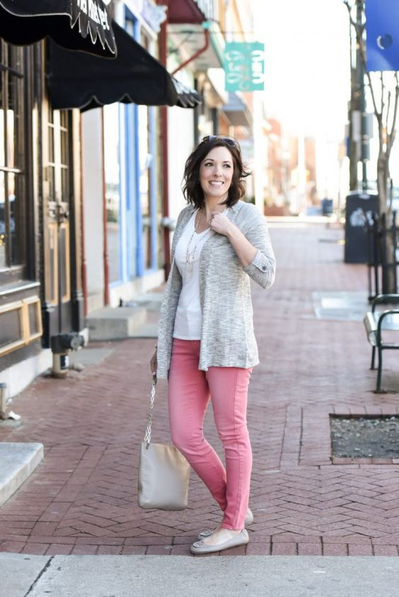 Grey Wool Coat, Pink Cotton Casual Trouser, Pink Jeans Outfit