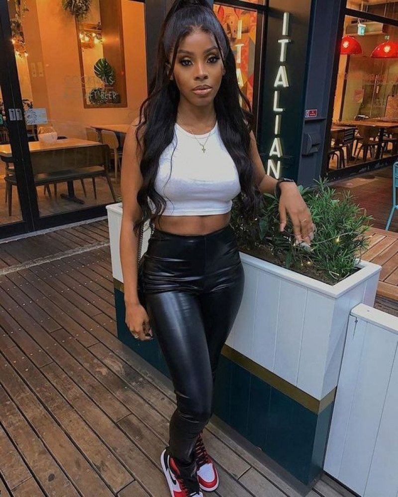 White Sleeveless Crop Top, Black Leather Leather Legging, Outfits
