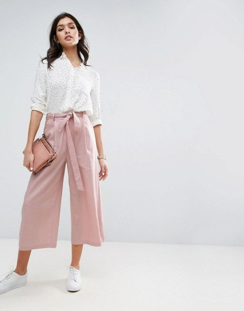 White 3/4 Sleeves Cropped Blouse, Pink Silk Formal Trouser, Outfit