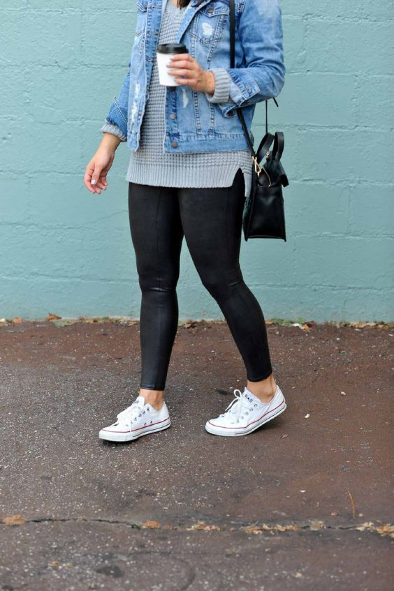 Light Blue Casual Jacket, Black Leather Casual Trouser, Black Jeans And White Shoes Outfits