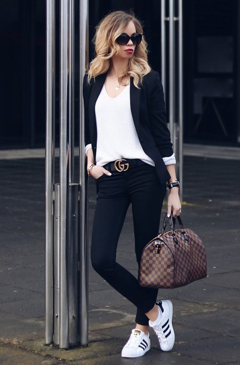 Black Suit Jackets And Tuxedo, Black Cotton Casual Trouser, Black Jeans And White Shoes Outfits