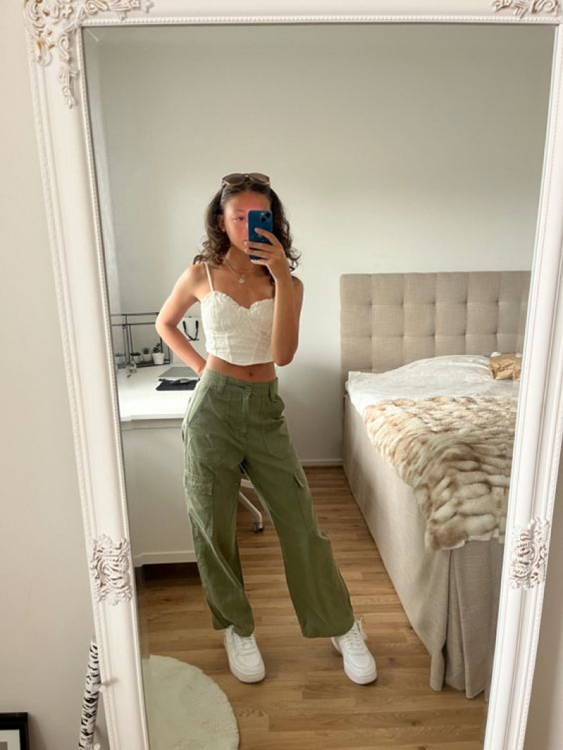 White Sleeveless Crop Top, Green Casual Trouser, Green Cargo Pants Outfit