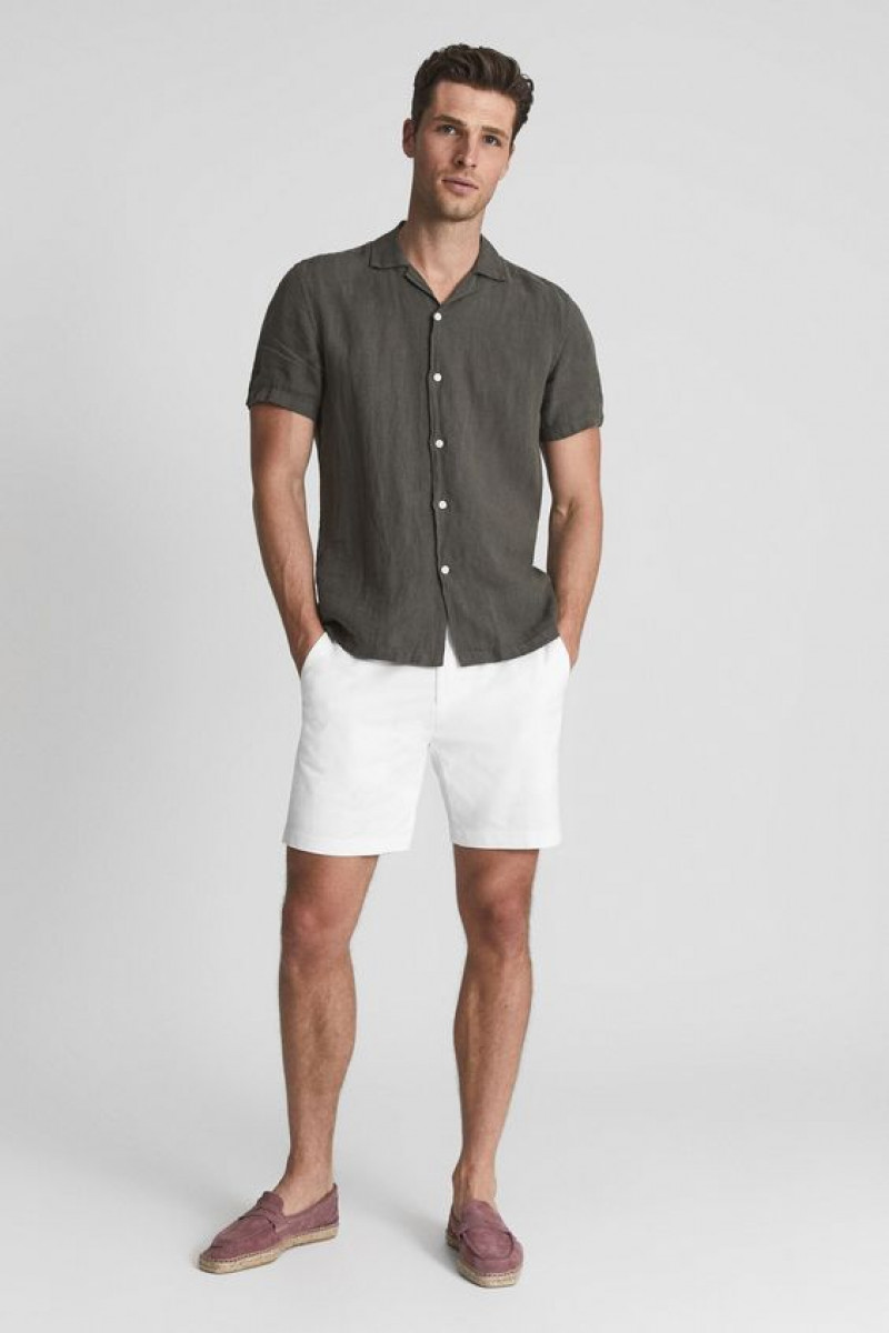 Grey Short Sleeves Shirt, White Cotton Casual Short, Men's Loafer With Shorts