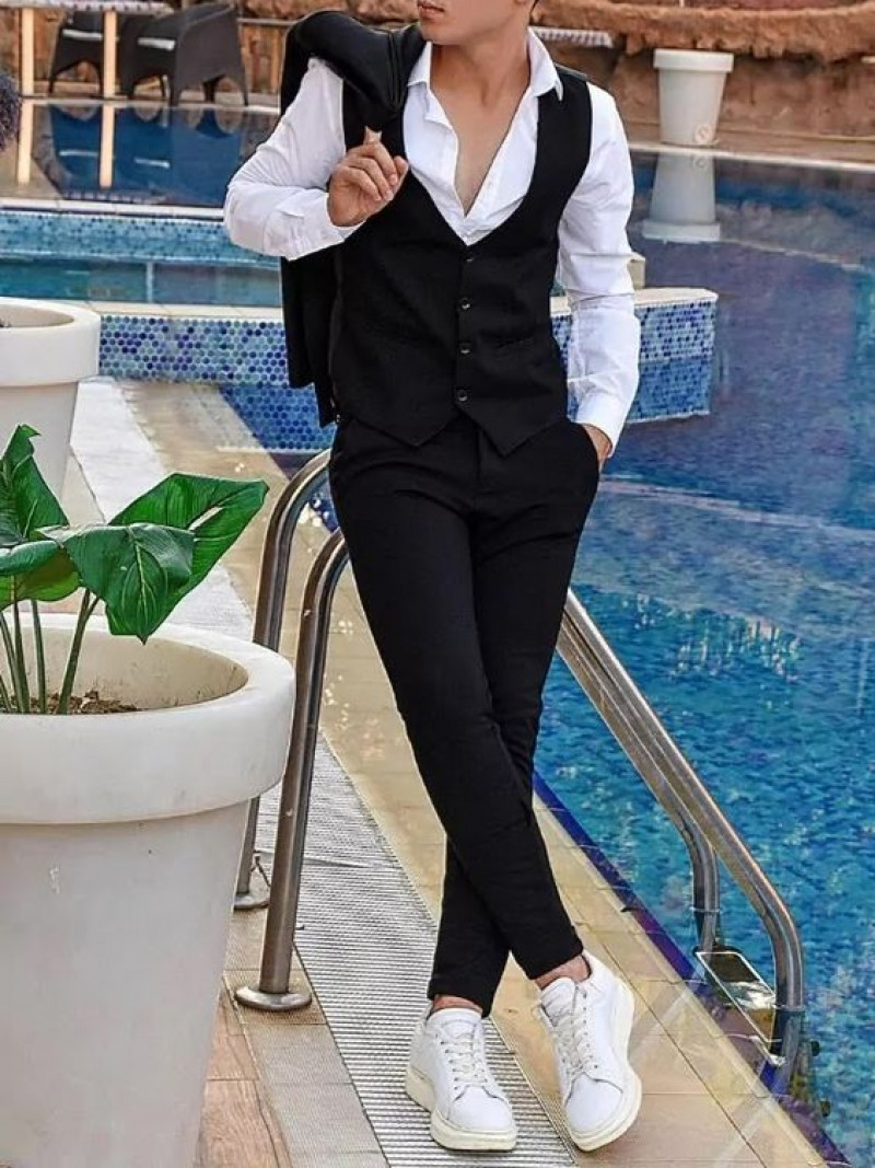 White Sleeveless Vest, Black Cotton Formal Trouser, Graduation Outfits