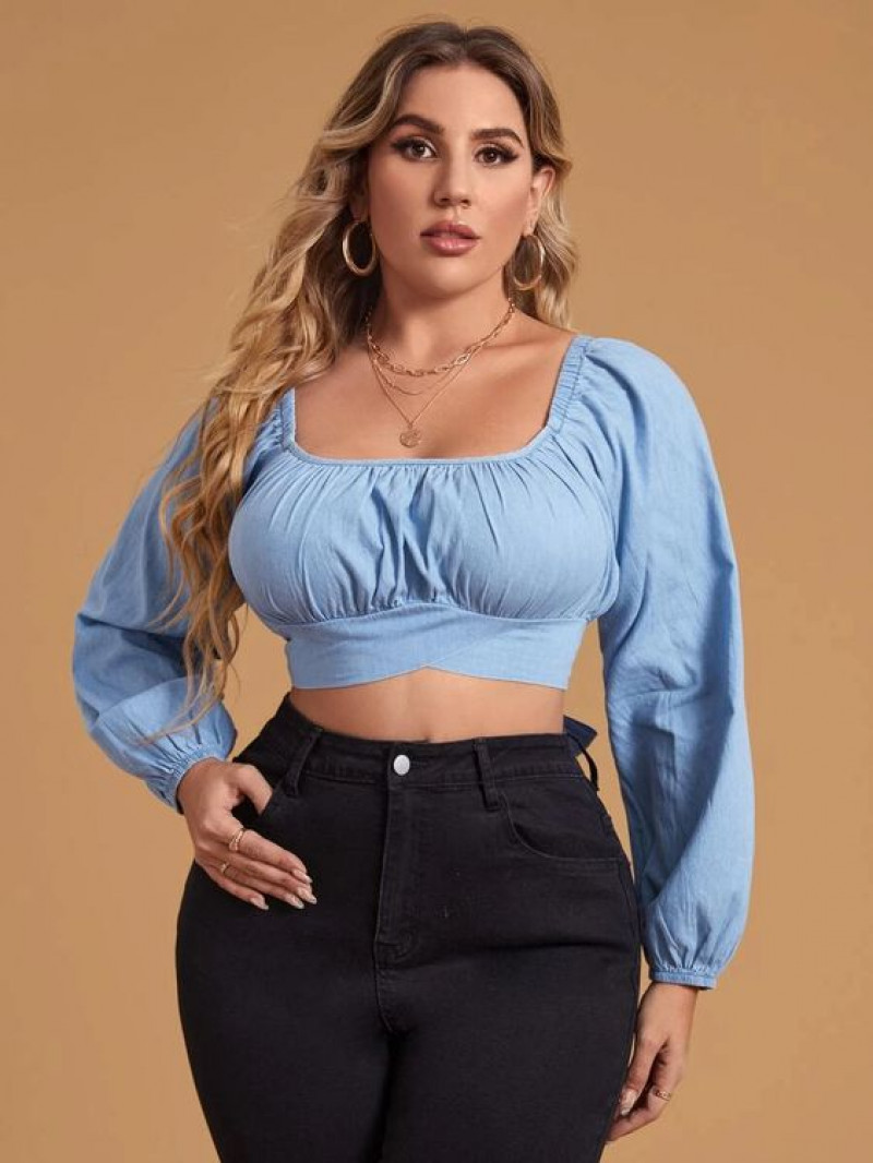 Light Blue Long Sleeves Crop Top, Black Denim Jeans, Crop Top Outfits