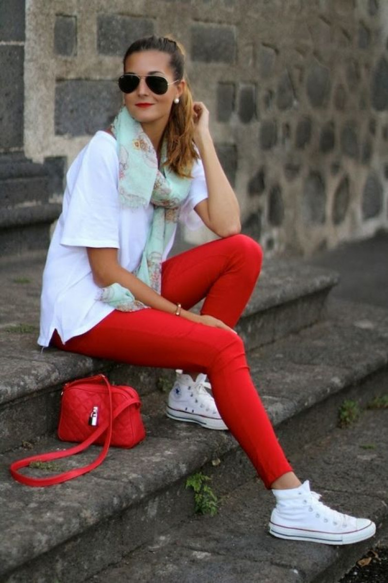 White  Mini Dress, Outfits With Red Pants / Jeans