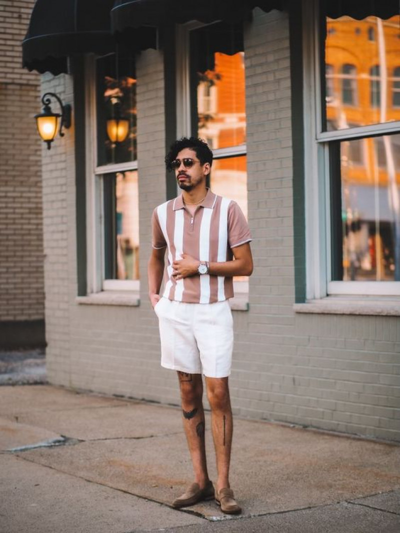 Short Sleeves Upper, White Denim Denim Short, Men's Loafer With Shorts