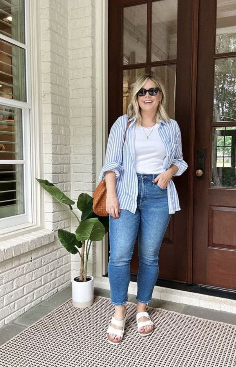 Light Blue 3/4 Sleeves Shirt, Light Blue Denim Casual Trouser, Outfits