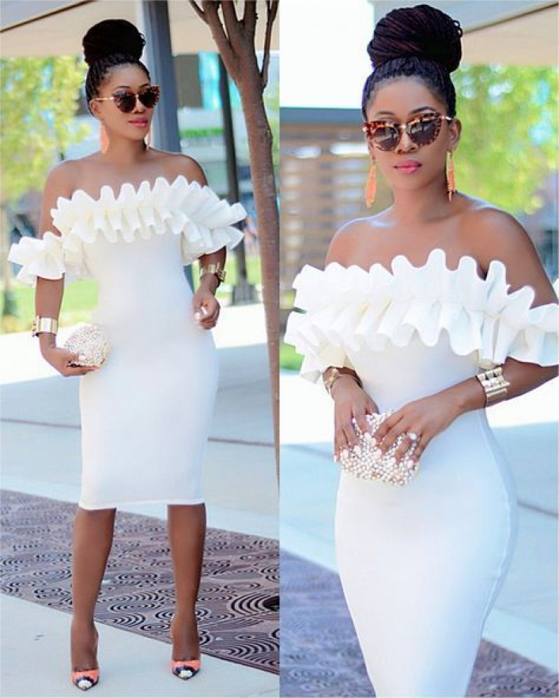White Cocktail Dress Maxi Sheath Dress, Kitenge Dresses