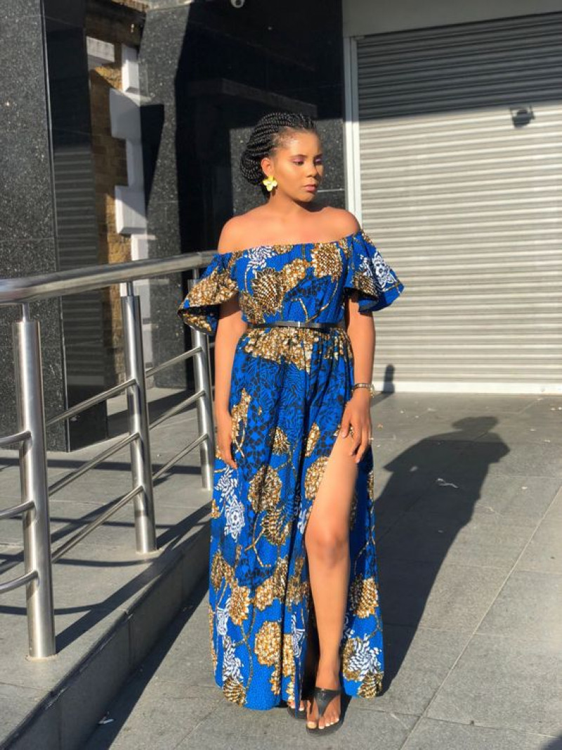 Dark Blue And Navy  Maxi Dress, Off Shoulder Chitenge Dresses