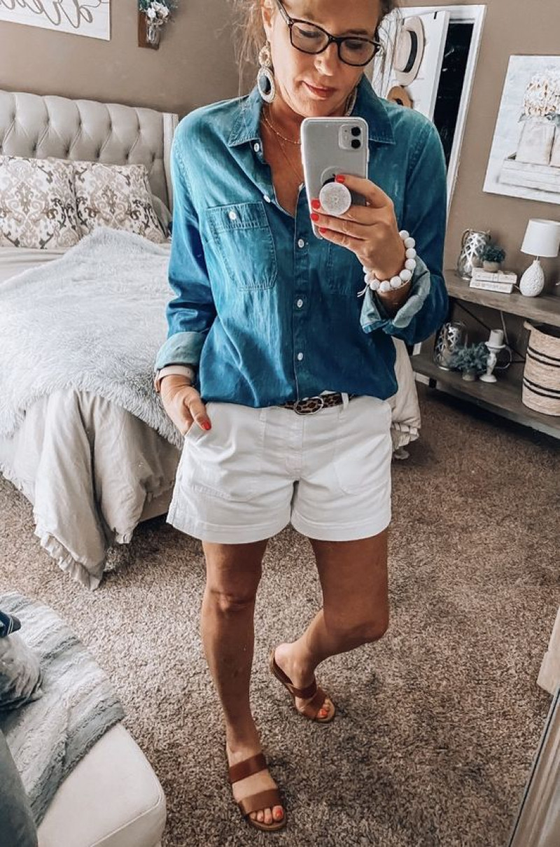 Light Blue Long Sleeves Denim Shirt, White Cotton Casual Trouser, Boating Outfits