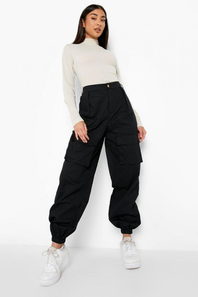White Long Sleeves Sweater, Black Silk Formal Trouser, Black Cargo Pants Outfit