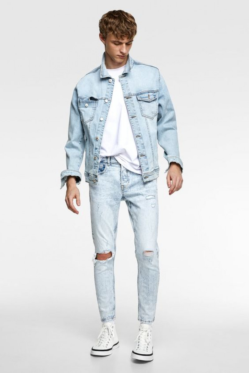 Light Blue Casual Jacket, Light Blue Denim Casual Trouser, Men's Blue Jeans